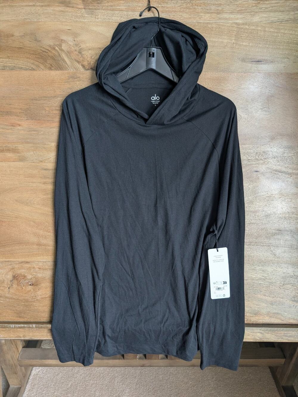 Alo Yoga Core Hooded Runner Womens Large Black Long Sleeve Pullover NWT